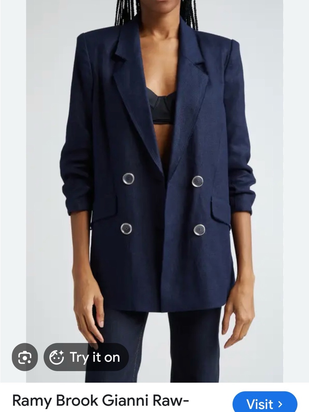 Ramy Brook Double-Breasted raw edge Navy blue Blazer with Silver Buttons